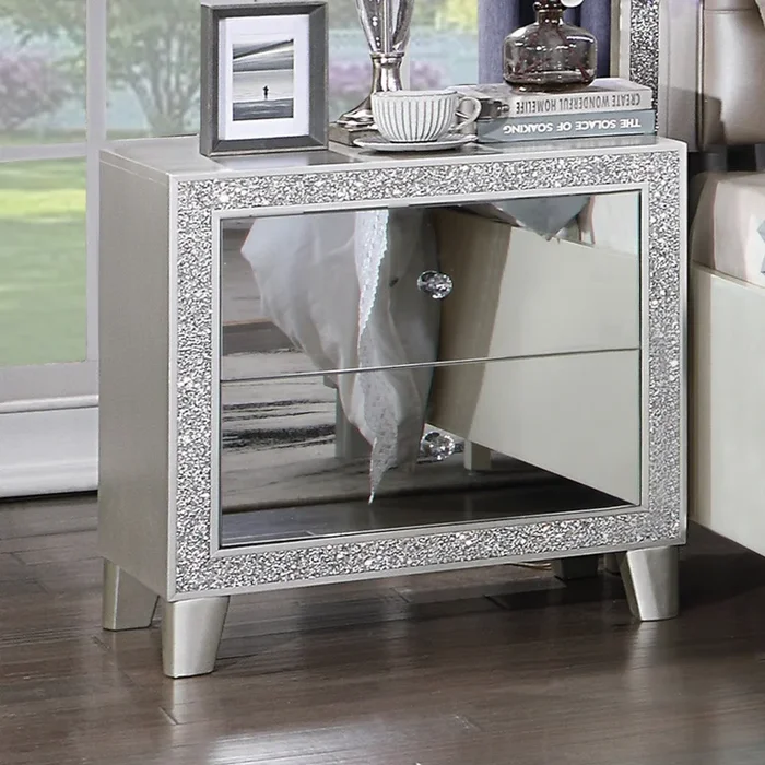 ACME Sliverfluff Mirrored & Champagne Finish Nightstand Model BD00243