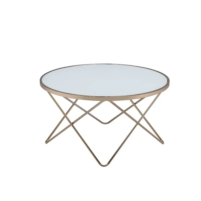 ACME Valora Champagne & Frosted Glass Coffee Table Model 81825