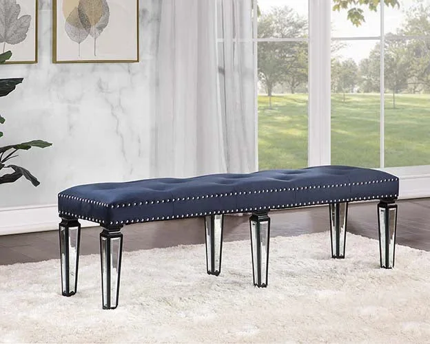 ACME Varian II Black Velvet & BLACK & Sliver FINISH Bench Model BD00589