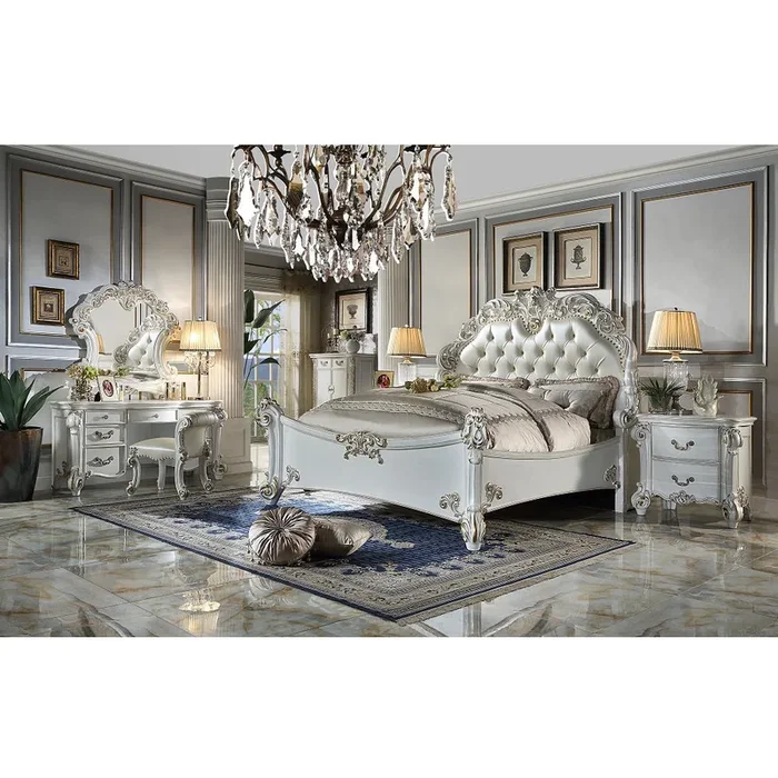 ACME Vendome Beige PU & Antique Silver Finish Vendome Vanity Desk Model BD01507