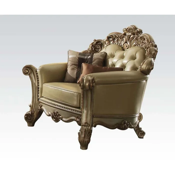 ACME Vendome Bone PU & Gold Patina Chair Model 53002
