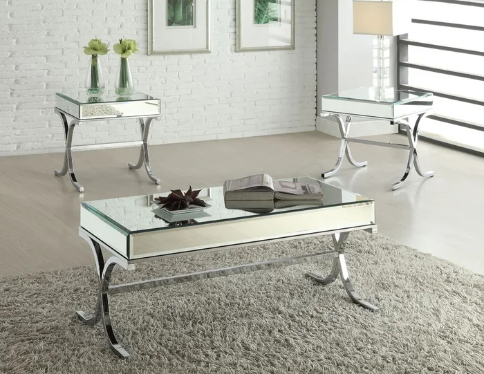 ACME Yuri Mirrored Top & Chrome Coffee Table Model 81195