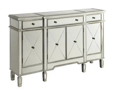 Aconitum 4-door Mirrored Storage Accent Cabinet Silver / CS-102595