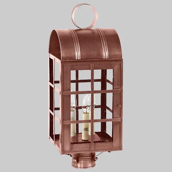 Adams Post Light with H Bars and 3 Light Cluster – Antique Copper