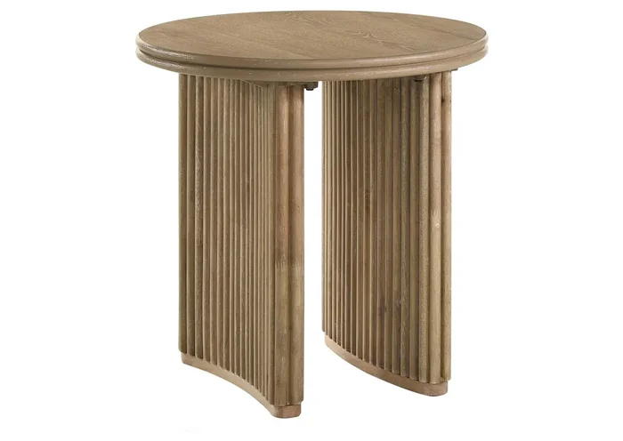 Adina Round Wood Side End Table Distressed Light Brown