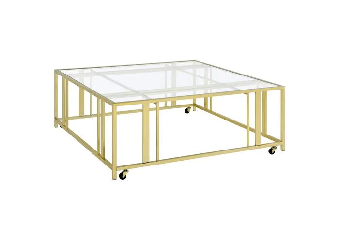 Adri Square Glass Top Coffee Table with Casters Matte Brass