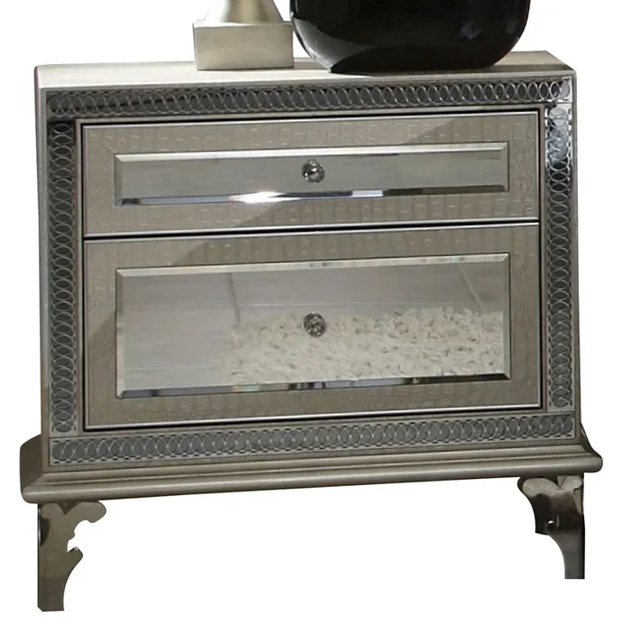 AICO Hollywood Swank Upholstered Nightstand in Crystal Croc