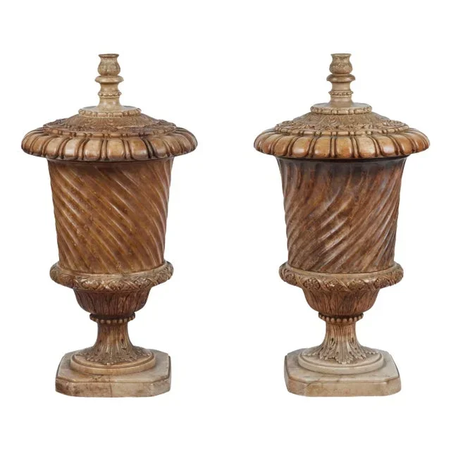 Alabaster Lidded Urns – A Pair