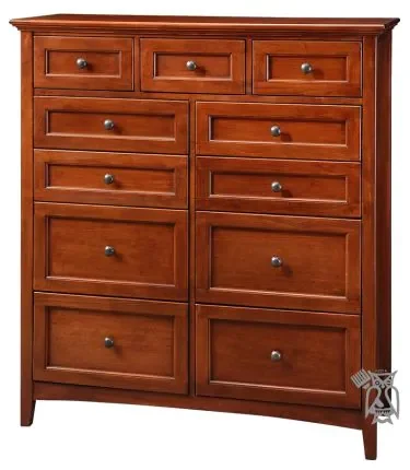 Alder Wood McKenzie 11 Drawer Dresser in Glazed Antique Cherry Finish