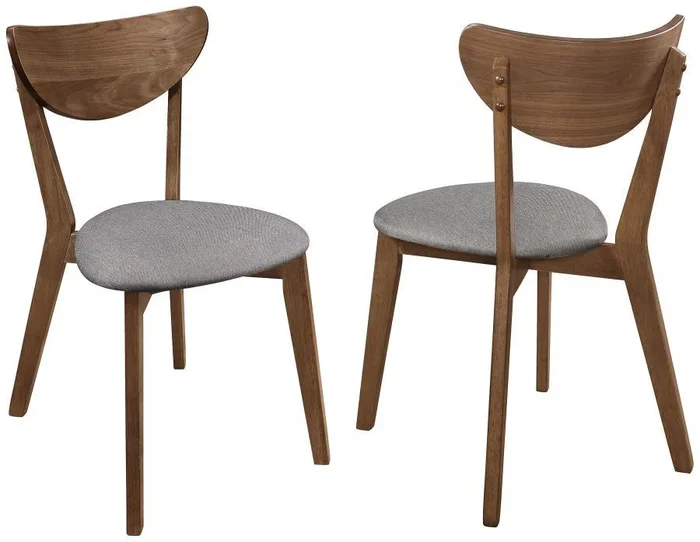 Alfredo Dining Side Chair Set of 2 – Gray Padded Seat, Natural Walnut Wood Frame, Retro 1960s Inspired, Danish Modern Angles, Comfortable Everyday Seating