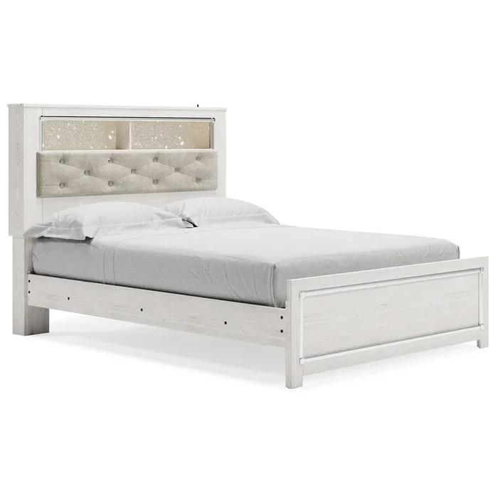 Altyra – White – Queen Uph Panel Bookcase Hdbd