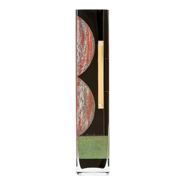 Anatole Riecke Art Deco Tall Black Opaline Glass Red Green Vase 1946