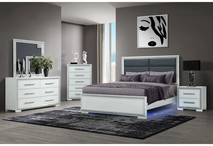 ANDROS SILVER KING BED GROUP W/LED