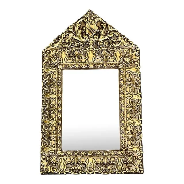 Antique 19th Century Ornate French Brass Repose Beveled and Mirror