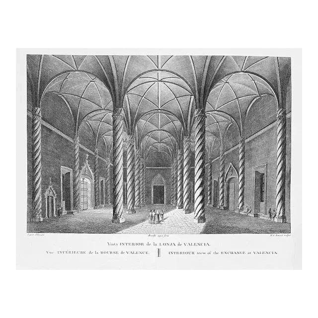 Antique Architectural Engraving of Valencia Spain