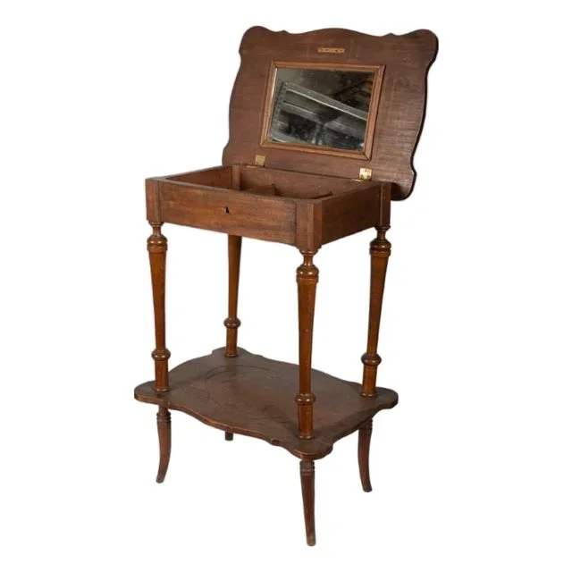 Antique Art Nouveau Hand Craved Wooden Dressing Table with Mirror