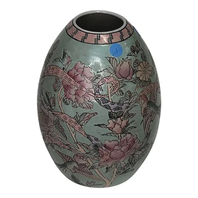 Antique Asian Vase Green and Blue