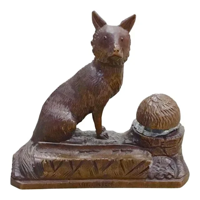Antique Black Forest Fox Inkwell