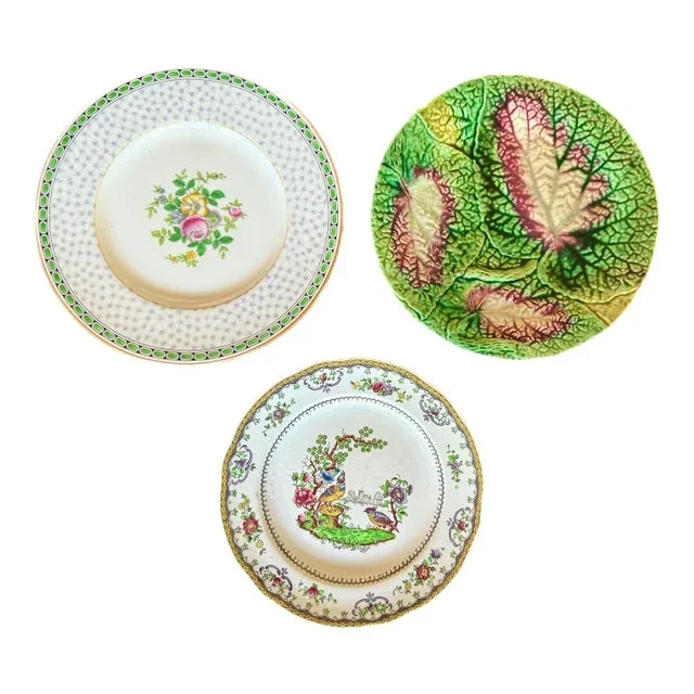Antique English Cabinet Plates — Minton, Spode, and Majolica