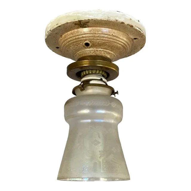 Antique Flush Ceiling Light With Iridescent 1910 Shade