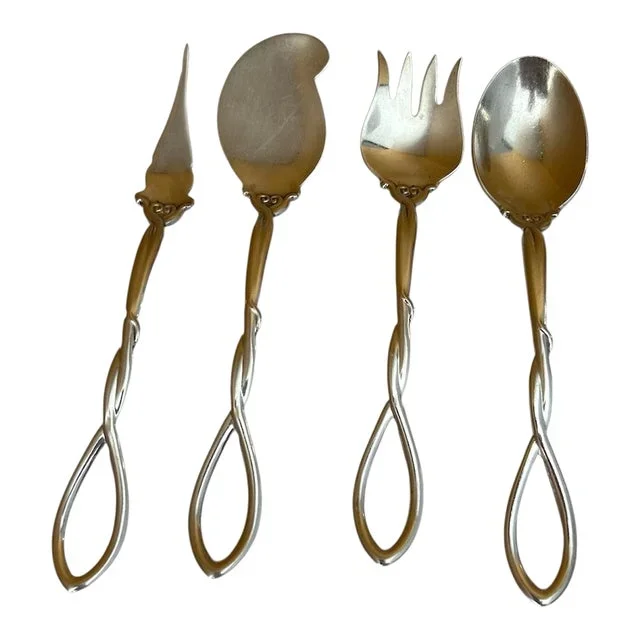 Antique Frank Whiting 4 Piece Sterling Silver Forget-Me-Not/Rope Condiment Set