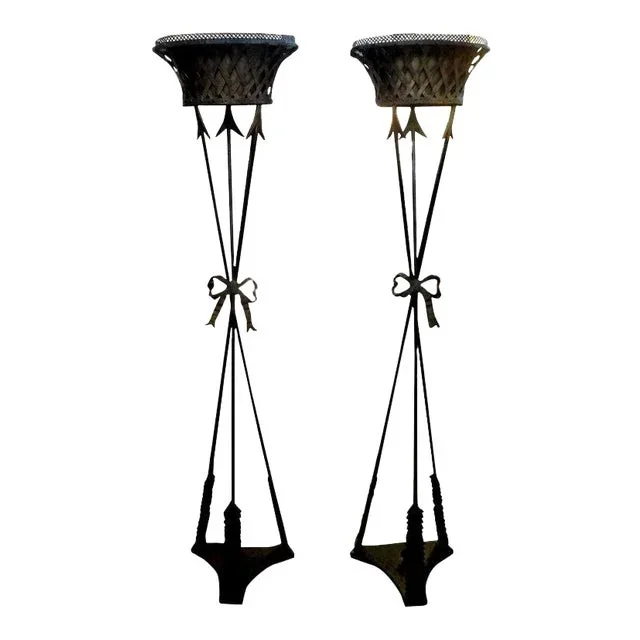 Antique French Neoclassical Style Iron Torchieres – a Pair