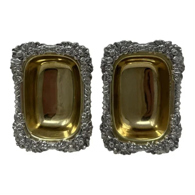 Antique Georgian Sterling Silver Gilt Pair Salts Cellars 1817 Kirby Waterhouse