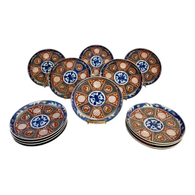 Antique Japanese Imari Plates, 1900s, Set of 14