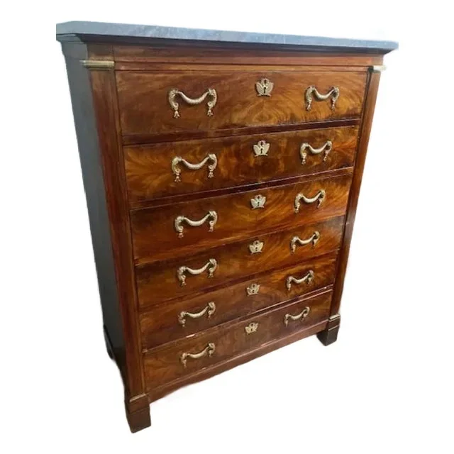 Antique Mahogany Marble Top Chest of Drawers Brass Handles.