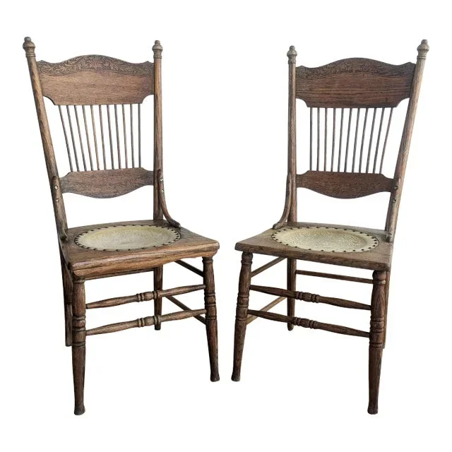Antique Pressed Back Spindle Chairs – A Pair