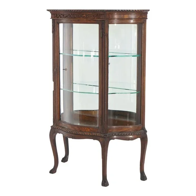 Antique RJ Horner Diminutive Oak Vitrine/China Cabinet, Carved Foliate, C1910