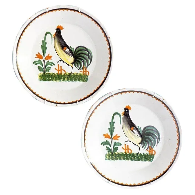 Antique Rooster Plates, Set of 2
