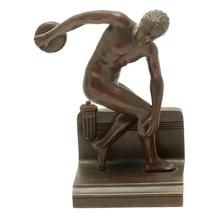 Antique Spelter Casting With a Bronze Finish Bookend Depicting a Discus Thrower Bookend Early 20th Century