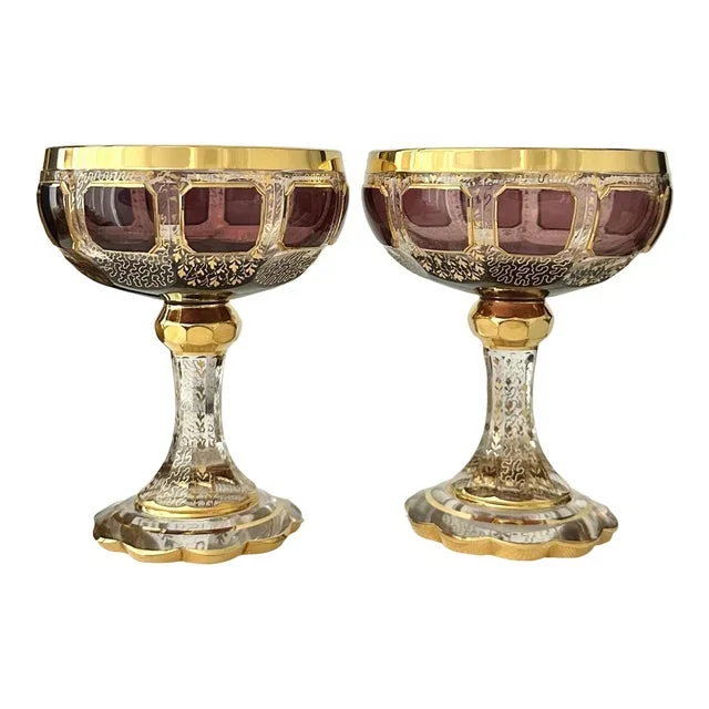 Antique Steiner & Vogel Amethyst With Gold Moser Styled Champagne Coupes – A Pair