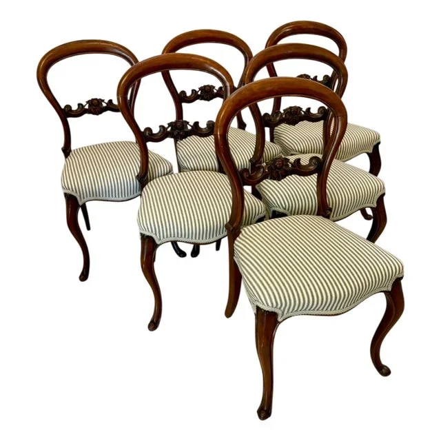 Antique Victorian Carved Mahogany Balloon Back Dining Chairs, 1860, Set of 6
