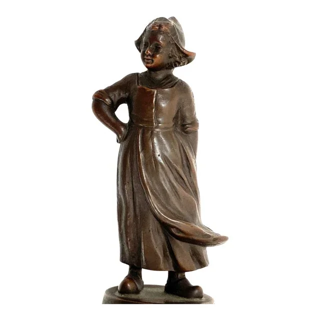 Antique Viennese Bronze Figure of a Dutch Girl Circa 1920 Johann Pilar Style