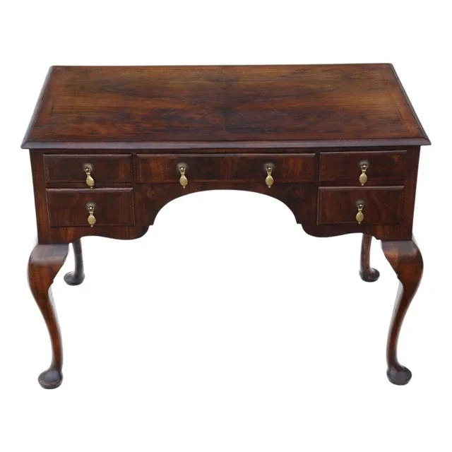 Antique Walnut Figured 5-Drawer Writing Desk or Dressing Table, 1910s