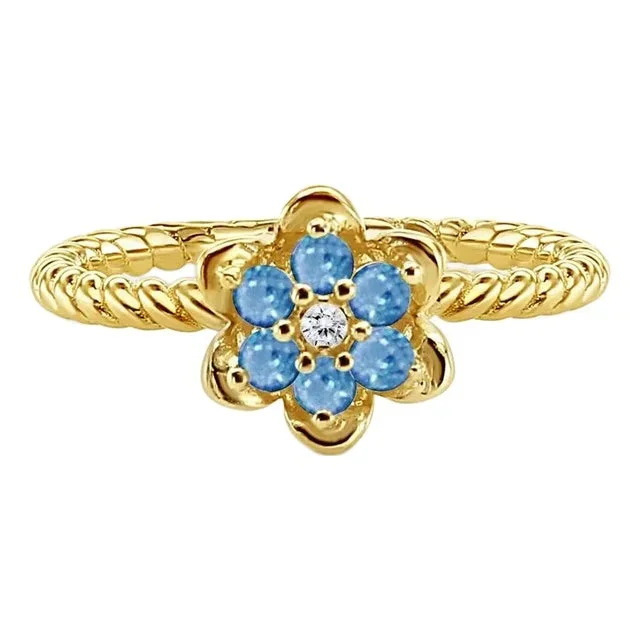 Aquamarine Tulip Flower Ring 14k Yellow Gold, Size 8