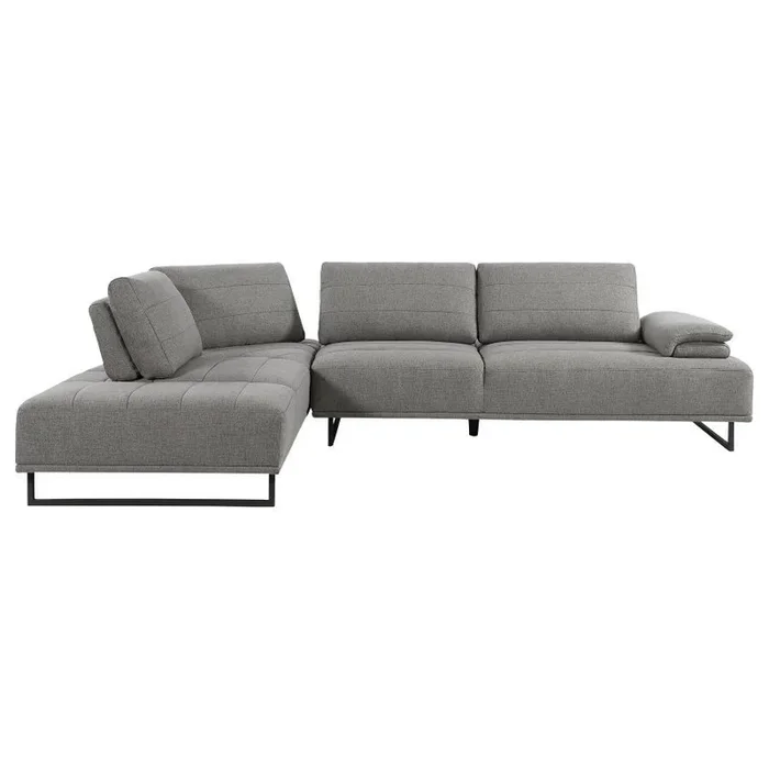 Arden Upholstered Sectional Sofa, Taupe Woven Fabric, Adjustable Backrests, Chaise-Style Seating, Powder Coated Black Base, Modern Living Room