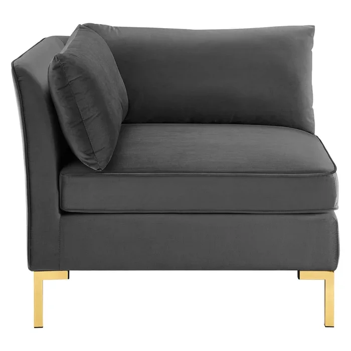 Ardent Performance Velvet Sectional Sofa Corner Chair in Gray