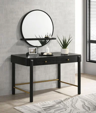 Arini 2-piece Makeup Vanity Table and Mirror Set Black / CS-224337-SET