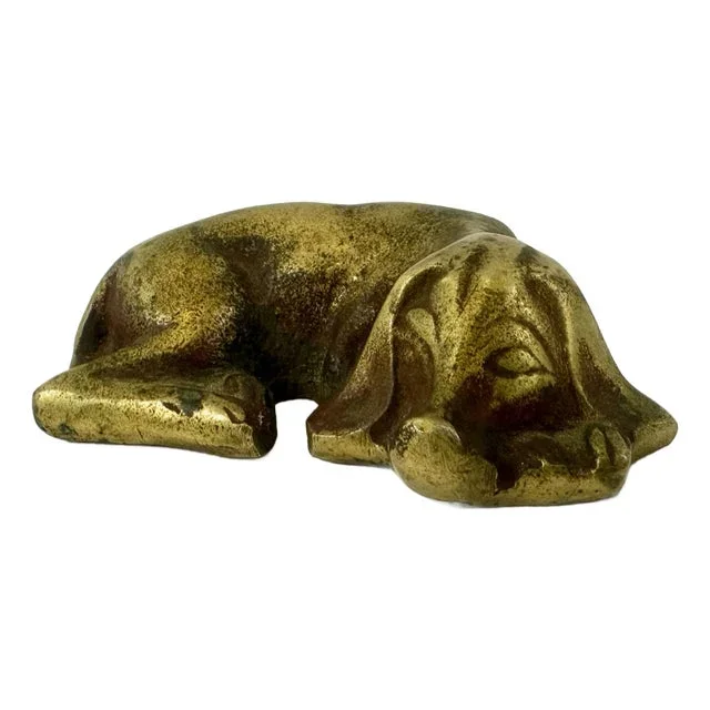 Art Deco Brass Sleeping Dog Figurine from Küster-Perry, 1930s