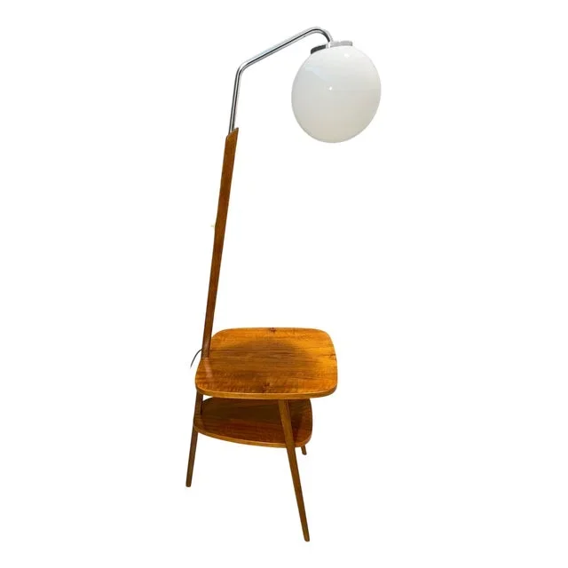 Art Deco Style Floor Lamp with Milk Glass and Side Table from Thonet, Former Czechoslovakia, 1950s