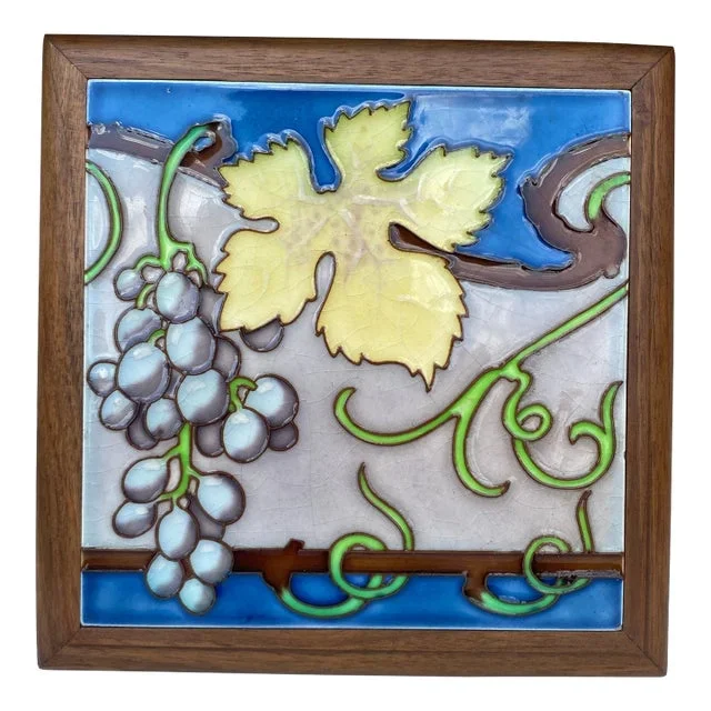 Art Nouveau Majolica Grapes Trivet Circa 1900