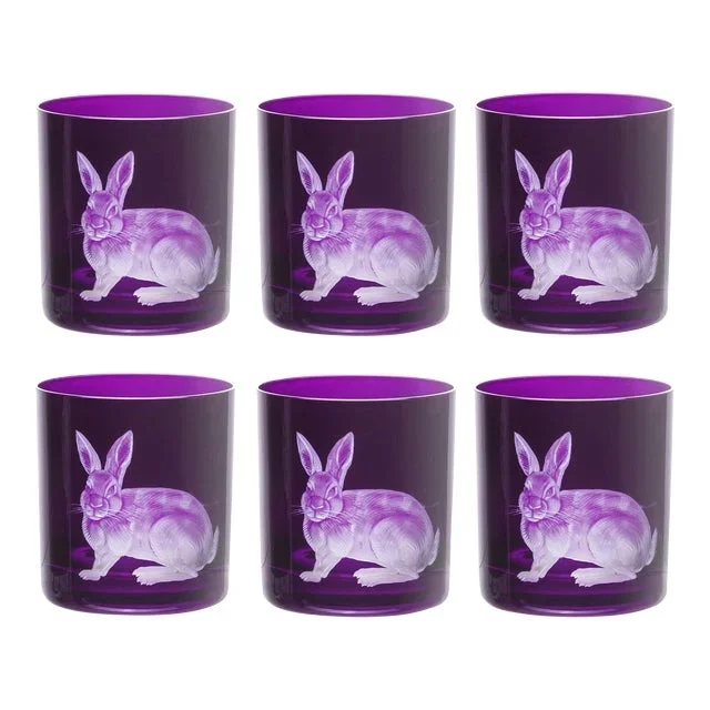 ARTEL Barnyard Collection Rabbit Double Old Fashioned Glasses in Purple, Set of 6