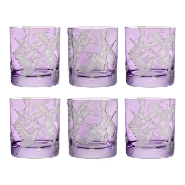 ARTEL Flights of Fantasy Hummingbirds Small Tumbler Glass in Lilac – Set of 6