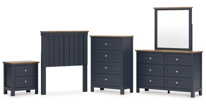 ASHLEY FURNITURE Twin Panel Headboard With Mirrored Dresser, Chest and Nightstand PKG020589 | Home H…