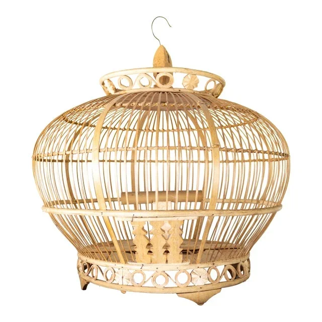 Asian Bamboo and Rattan Round Hanging Bird Cage