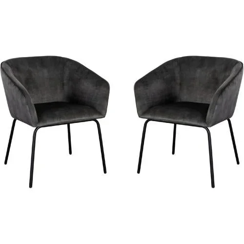 Avery Set of (2) Dining Chairs in Textured Grey Velvet w/ Black Metal Leg