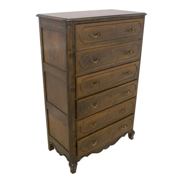 Baker French Provincial Walnut Tall Chest of Drawers